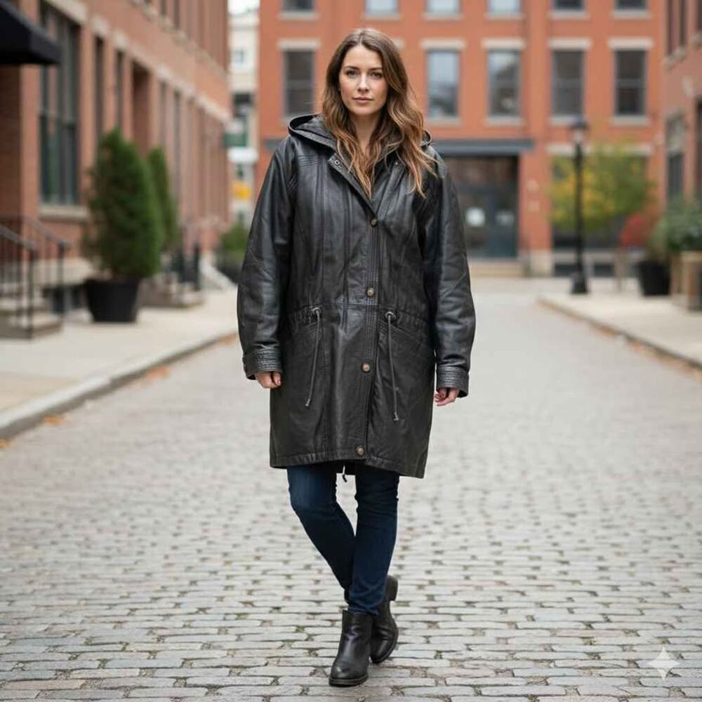 Vintage D.A.N.Y. Direct Action New York Hooded Leather Parka Jacket